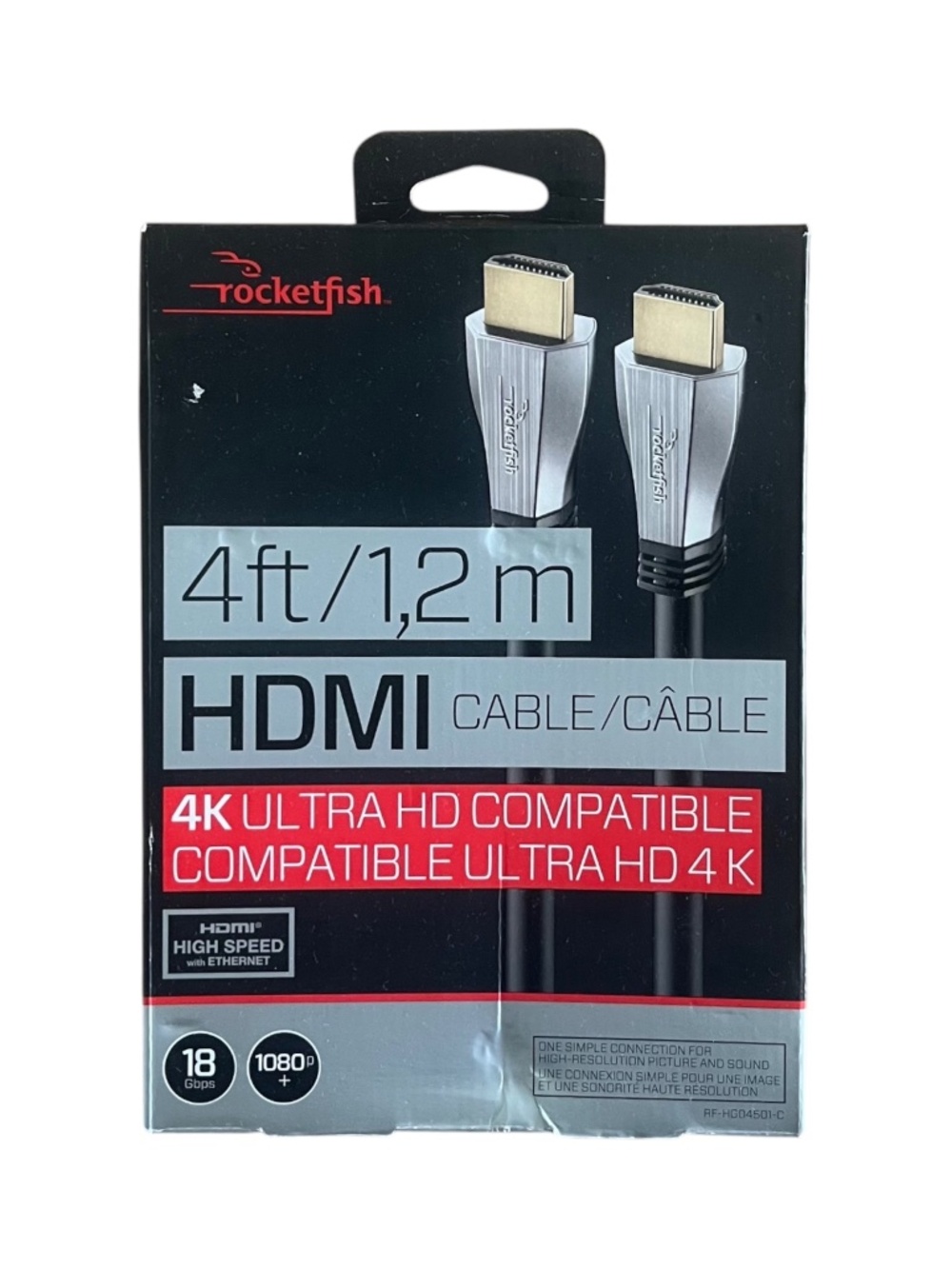 Rocketfish RF-HG04501 4K Ultra HD HDR In-Wall Rated HDMI Premium Black 4FT
